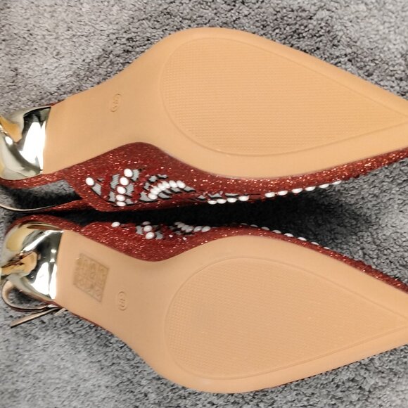 Venus Celia Shoes Womens Size 8.5 Red Studded Slingback Heels Pointed Toe Mesh - Picture 11 of 13